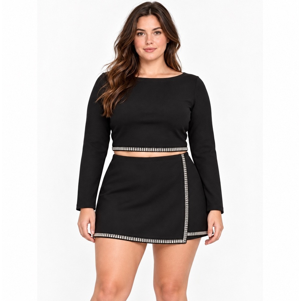 Abercrombie & Fitch Black Rhinestone Trim Wrap Skort Size XL